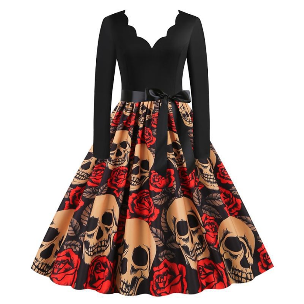 Retro Vintage 1950er Punk Gothic Swing-Kleid Ausgestelltes Kleid Totenkopf Schädel Damen Halloween Karneval Maskerade Halloween Party / Abend Junggesellinnenabschiedsparty Erwachsene Kleid Lightinthebox