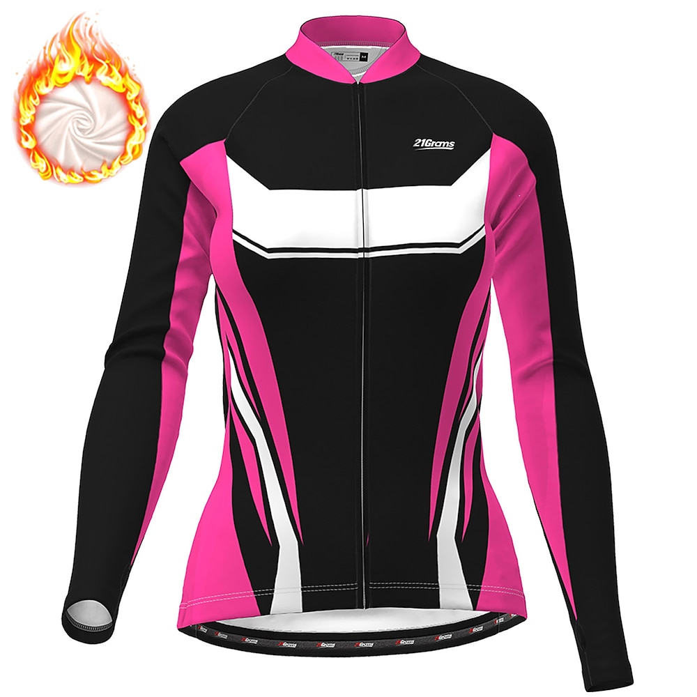 Damen Fahrradjacke Radjacke Radtrikot fahrradbekleidung Fahrradtrikot Langarm Winter Fahhrad Jacke Trikot Shirt mit 3 Gesäßtaschen MTB Mountain Rennrad warm Fleece-Futter warm halten Atmungsaktiv Rot Lightinthebox