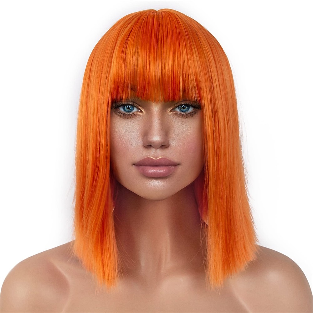 kurze Bob-Perücken mit Pony für Frauen synthetische glatte Haare Bob-Perücke schulterlang modische Bob-Cosplay-Perücke für Mädchen bunte Kostümperücken Karnevalsperücke Lightinthebox