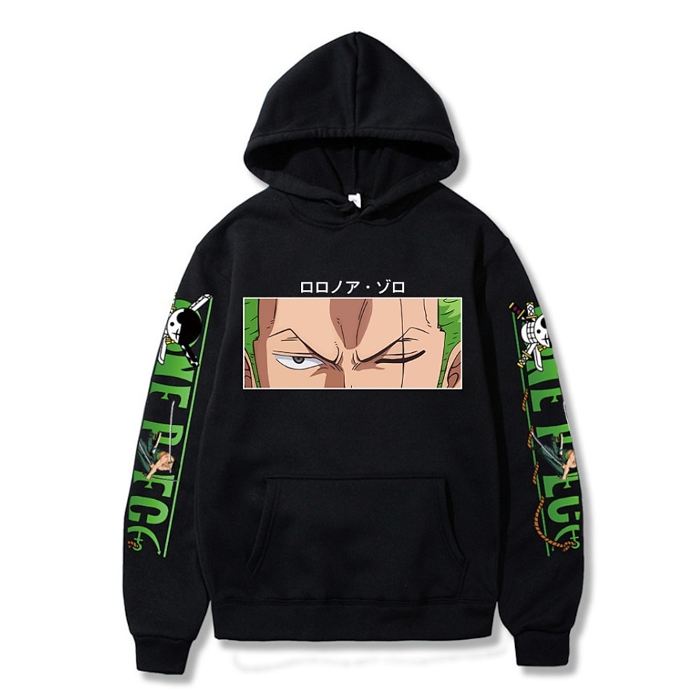 One Piece Roronoa Zoro Kapuzenshirt Anime Zeichentrick Anime Vordertasche Grafik Für Paar Herren Damen Erwachsene Heißprägen Lightinthebox