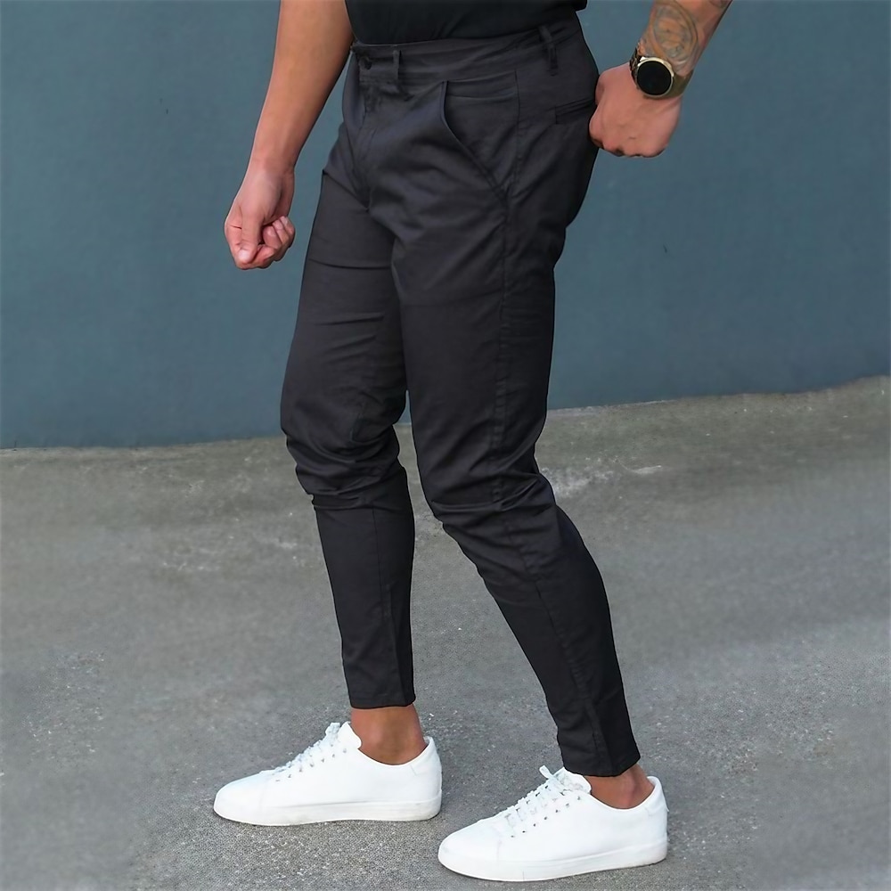 Herren Hose Hosen Chinesisch Chino Bleistifthosen Jogginghosen Vordertasche Glatt Komfort Atmungsaktiv Geschäft Casual Täglich Strassenmode Schick Modern Schwarz Marineblau Mikro-elastisch Lightinthebox