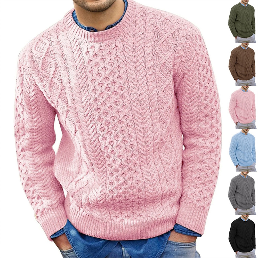 Herren Pullover Kleid Pullover Gerippt Gedrehtes Stricken Cropped Strick Rundhalsausschnitt Ausgehen Wochenende Bekleidung Herbst Winter Schwarz Rosa M L XL Lightinthebox