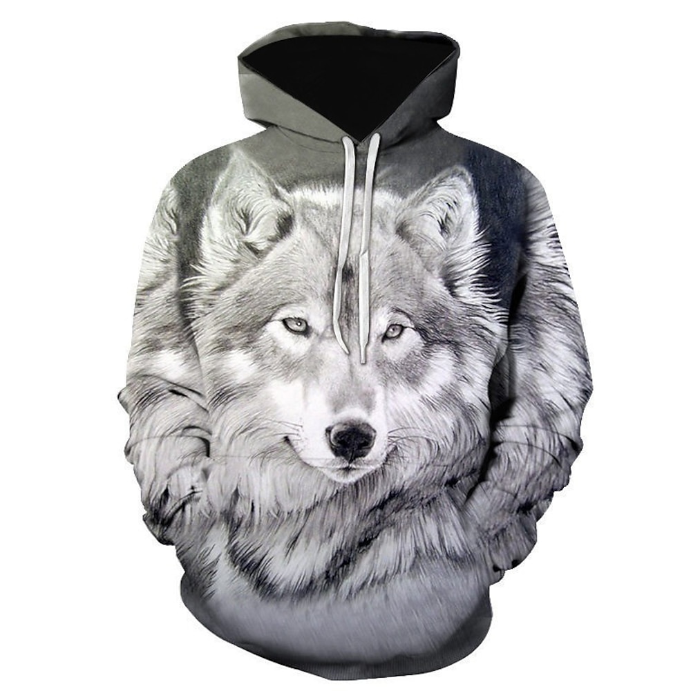 Herren Wolf Grafik-Drucke Hoodie Sweatshirt Kapuze Hoodies Pullover Hoodie Sweatshirt Kapuze Langarm Sweatshirt mit Kapuze Mit Kapuze Strassenmode 3D-Druck Täglich Sport Schwarz Blau Bedruckt Lightinthebox