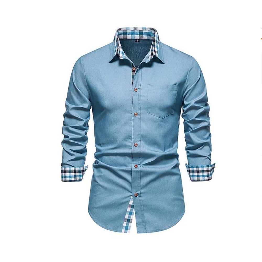 Herren Oberhemd Knopfhemd Kragenhemd Königsblau Blau Langarm Glatt Umlegekragen Frühling Herbst Hochzeit Arbeit Bekleidung Button-Down Lightinthebox