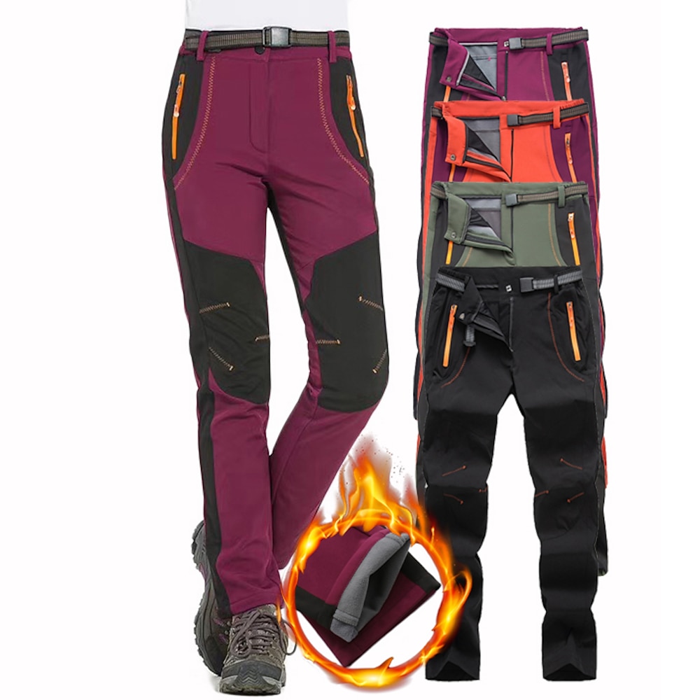 Damen Fleece gefütterte Hose wasserdichte Wanderhose schwarze Hose Softshellhose Winter Outdoor thermisch warm winddicht leicht elastischer Bund Hosen Armeegrün Burgund Orange Camping Lightinthebox