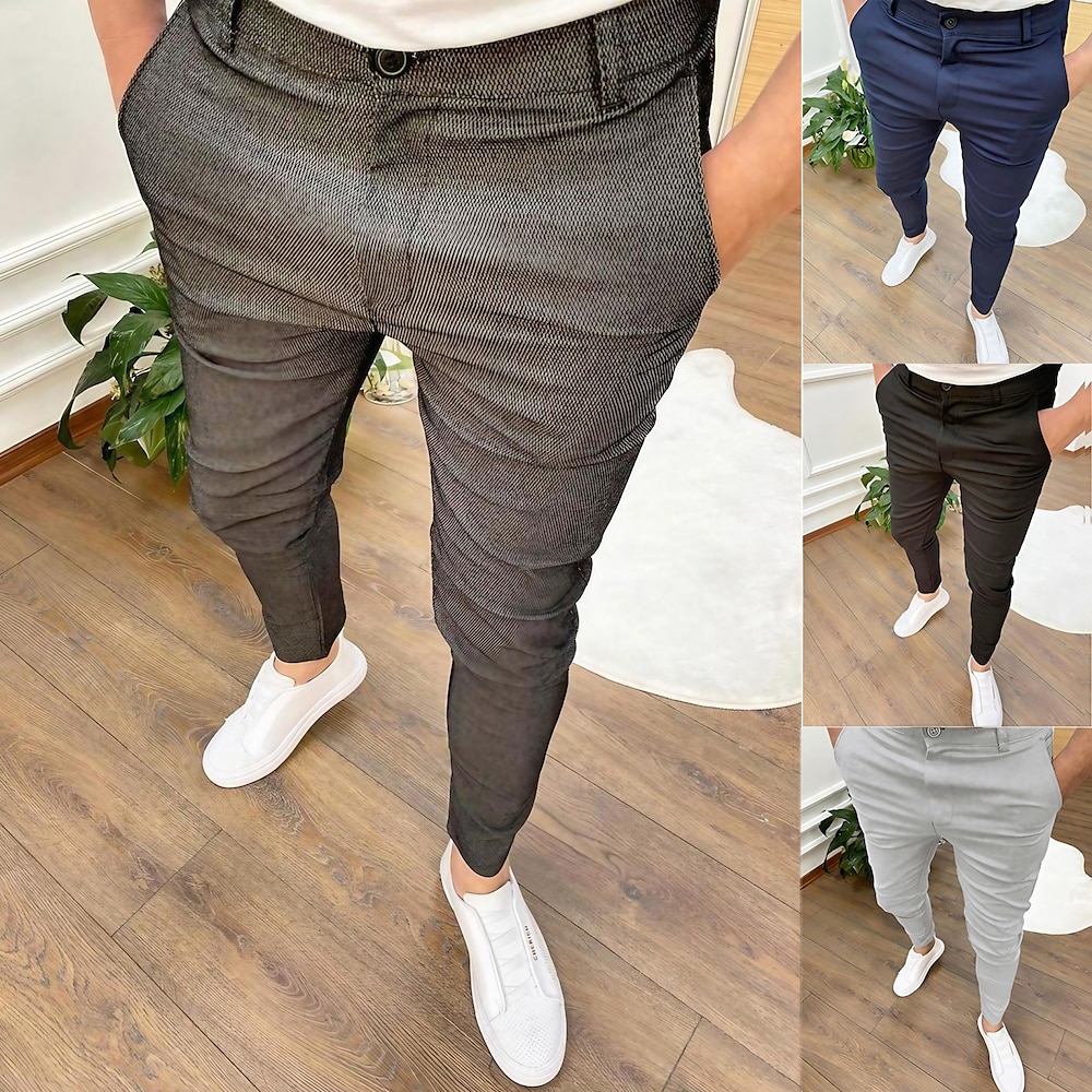 Herren Hose Hosen Chinesisch Chino Jogginghosen Tasche Glatt Komfort Draussen In voller Länge Formal Geschäft Täglich Strassenmode Chino Schwarz Weiß elastisch Lightinthebox