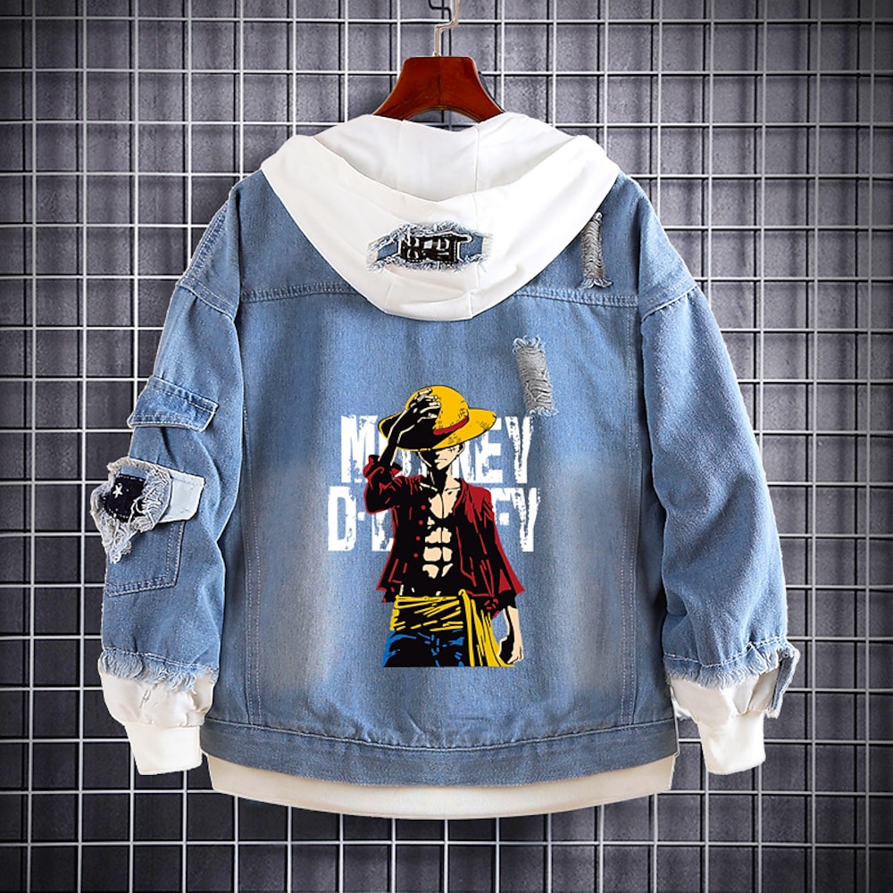 One Piece Film: Rot Affe D. Ruffy Mantel Kapuzenshirt Oberbekleidung Anime Jeansjacke Grafik Für Paar Herren Damen Erwachsene Heißprägen Lightinthebox