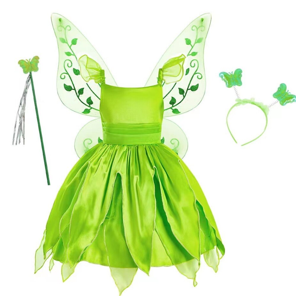 Kinder Mädchen Tinker Bell Kostümkleid Schmetterling Partykleid Performance Party Grün asymmetrisch Kurzarm Kostüm Süß Kleider Frühling Sommer Regular Fit 3-10 Jahre Lightinthebox