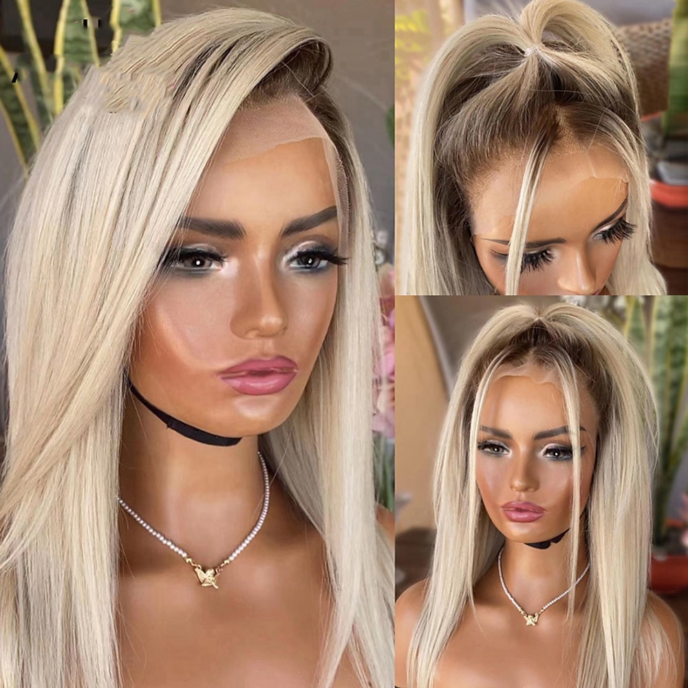 Remy Menschenhaar 13x4 Spitzenfront Perücke Freier Teil Brasilianisches Haar Glatt Schwarz Mehrfarbig Perücke 150% Haardichte mit Babyhaar Farbverläufe Vorgerupft Für Damen Lang Echthaar Perücken mit Lightinthebox