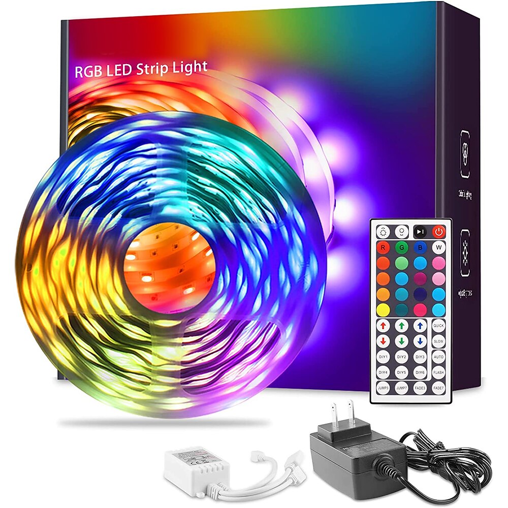 LED-Lichtleiste 15m/20m 50ft 65.6ft RGB-Farbwechsel LED-Lichtleisten-Kit mit IR44-Tasten-Fernbedienung für Schlafzimmerbeleuchtung, flexible Heimdekoration Lightinthebox