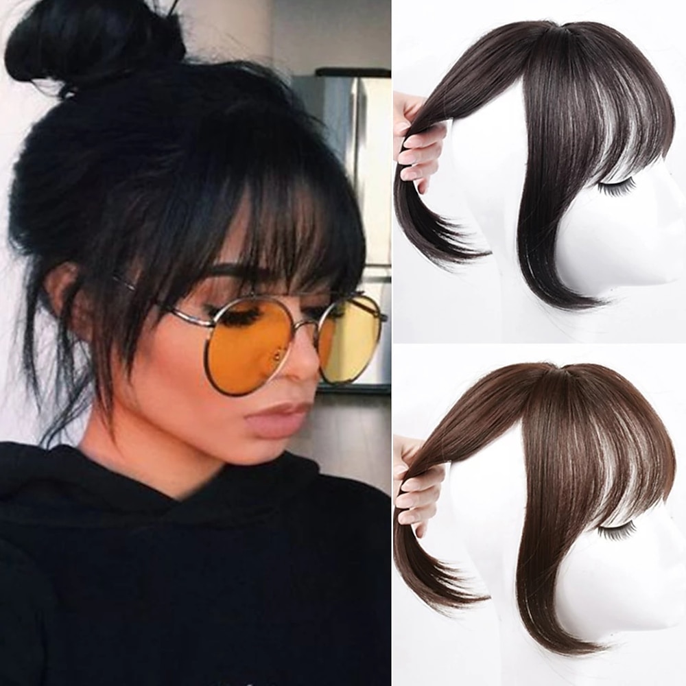 1pc Damen Mädchen Perücken natürliche Fransen vorne ordentlich gerade Bügel echte Haarspange schlank gerade Luftverlängerung Pony das alltägliche Top-Haar-Accessoire für Frauen mit dünnem Haar Lightinthebox