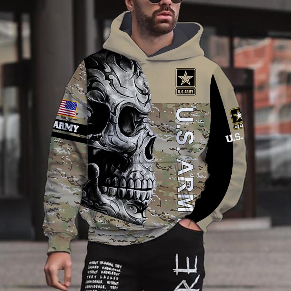 Herren Graphic Totenkopf Motiv Hoodie Sweatshirt Kapuze Hoodies Pullover Hoodie Sweatshirt Kapuze Langarm Sweatshirt mit Kapuze Mit Kapuze Strassenmode 3D-Druck Sport Natur Täglich Schwarz Grün Lightinthebox