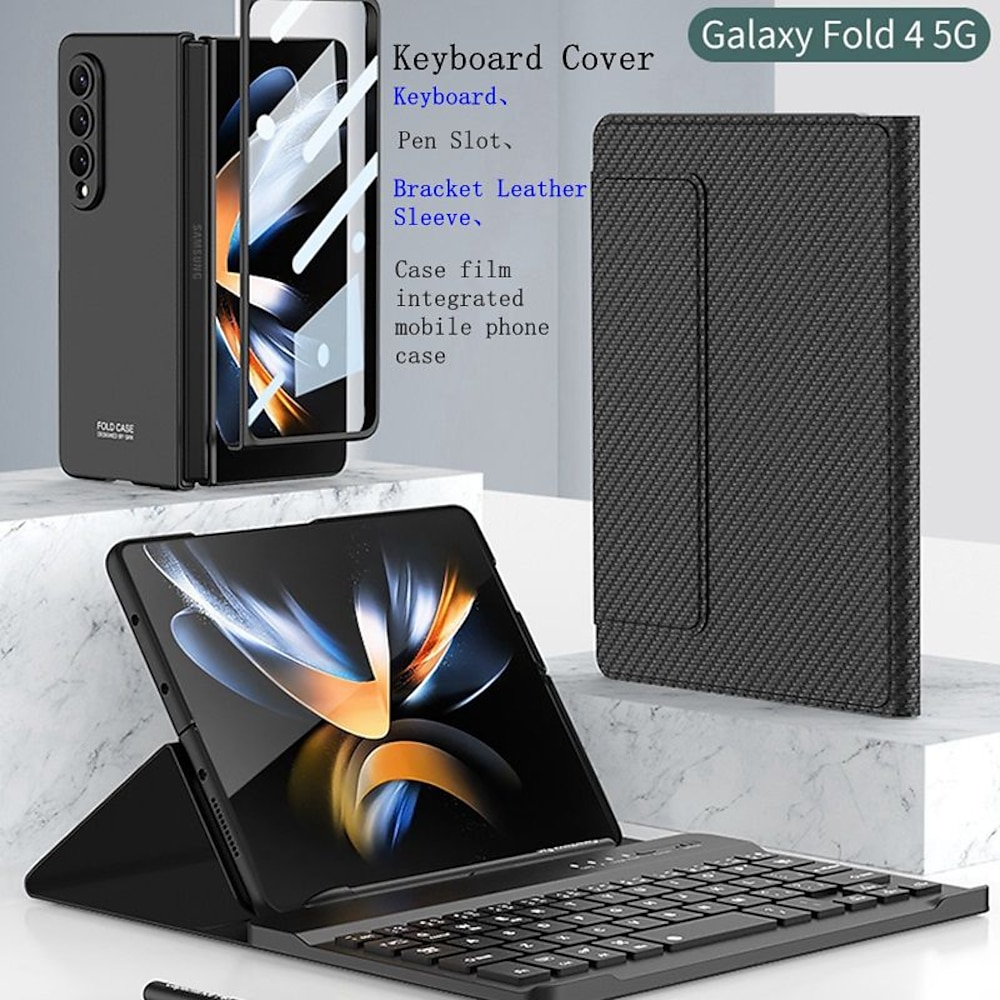 Handy Hülle Handyhüllen Für Samsung Galaxy Z-Falte 6 Z Fold 5 Z Fold 4 Z Fold 3 Z Fold 2 Z-Falz 5 Ganzkörper-Gehäuse Abnehmbar mit Tastatur falten Einfarbig PC PU-Leder Lightinthebox