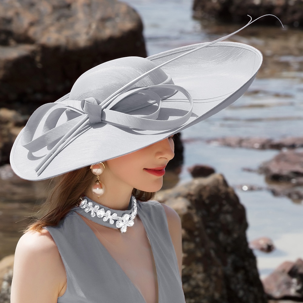 Partyhüte doppellagiger Bowler-/Glockenhut aus Stoff Sinamay-Hut Kentucky Derby Pferderennen Ladies Day Melbourne Cup Luxus Vintage mit Schleife Kopfbedeckung Kopfbedeckung Kleid zum Beeindrucken 2024 Lightinthebox