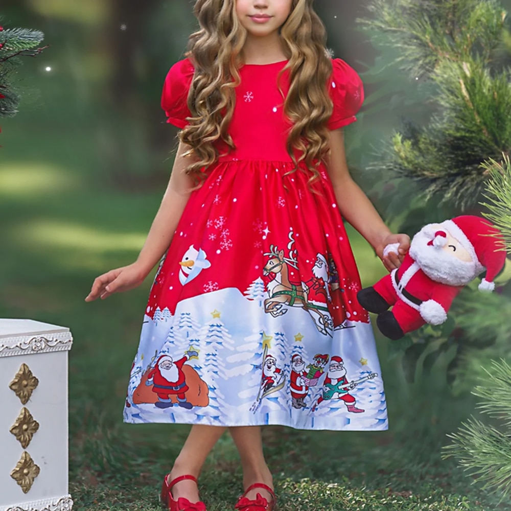 kinderkleidung Mädchen Weihnachtsoutfit Kleid Schneeflockenkleid Karikatur Kurzarm Leistung Party Prinzessin Schön Polyester A Linie Kleid Sommer Frühling 4-13 Jahre Schwarz Weiß Wein Lightinthebox