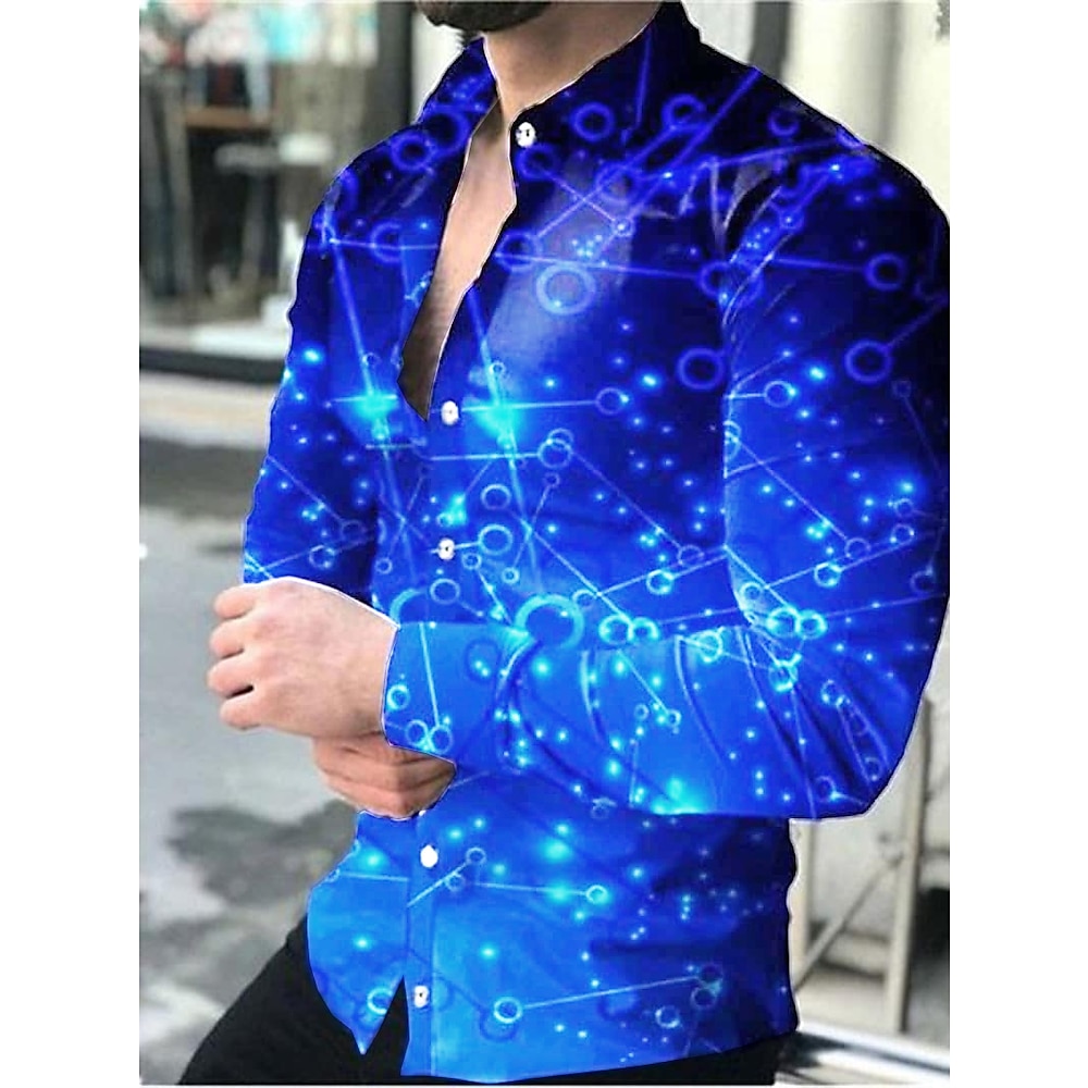 Herren Farbverlauf Geometrische Muster Hemd Langarm Modisch Designer Brautkleider schlicht Outdoor Festtage Herbst Winter Umlegekragen Bedruckt Button-Down Schwarz Weiß Gelb Blau Staubiges Blau Lightinthebox