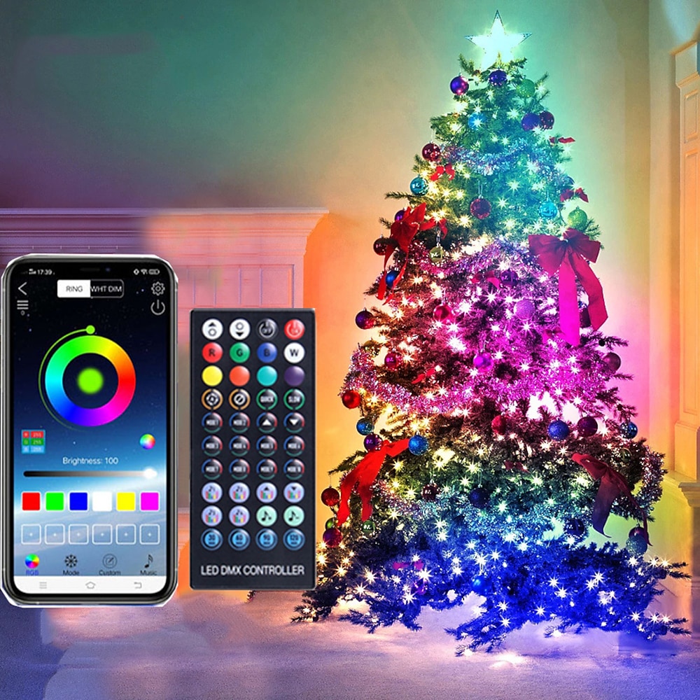 weihnachtslichterketten rgb 20/10/5m fernbedienung punktsteuerung magische farbe led lederdraht lichterketten 5m 10m 20m usb bluetooth app steuerung weihnachtsatmosphäre dekoration wasserdichte Lightinthebox