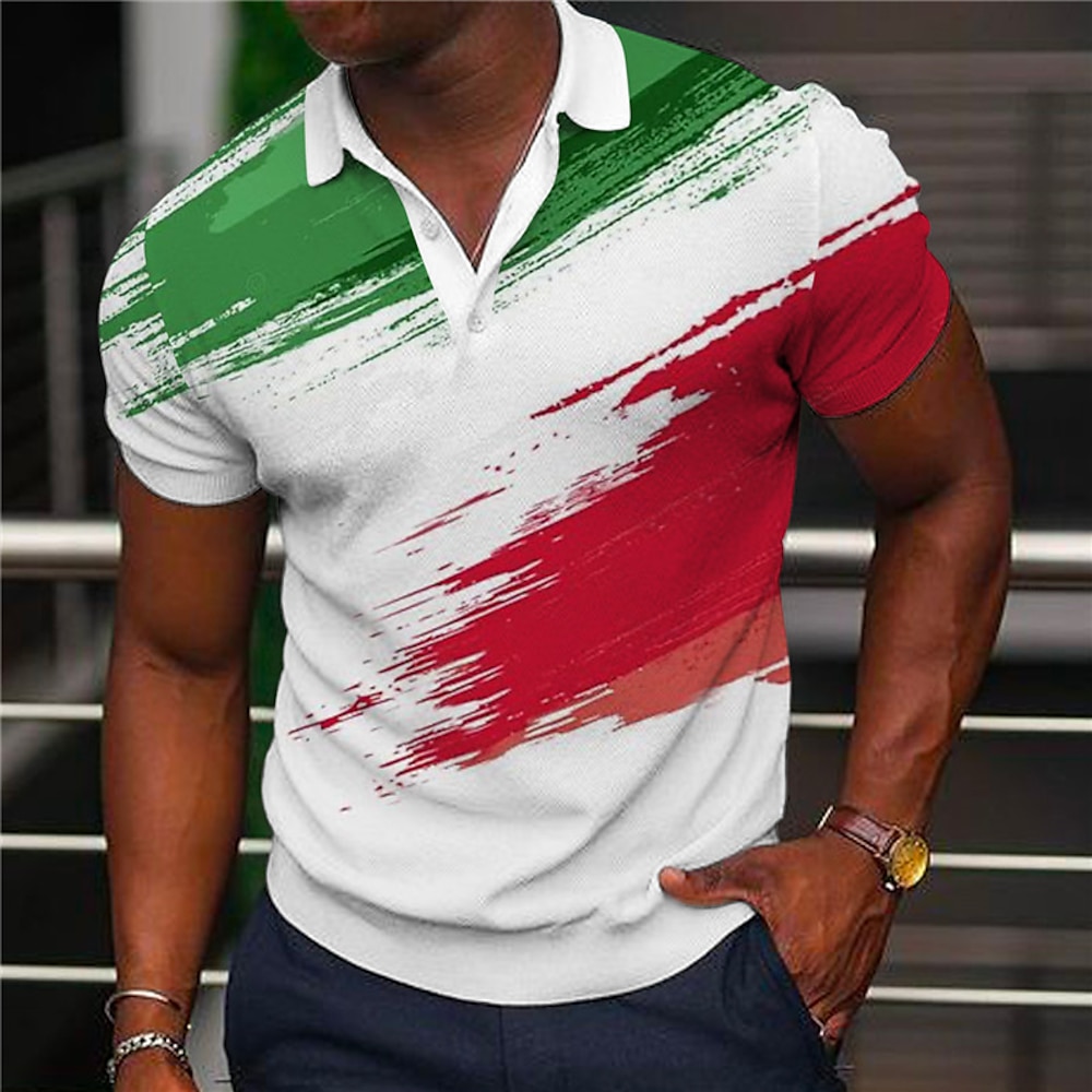 Herren Patriotisch Italienische Flagge Poloshirts Golfhemd Kurzarm Polo-Shirts Hemden mit Kragen Brautkleider schlicht Strassenmode Urlaubskleidung Party-Outfits Knopf 3D-Druck Weiß Gelb Rote Lightinthebox