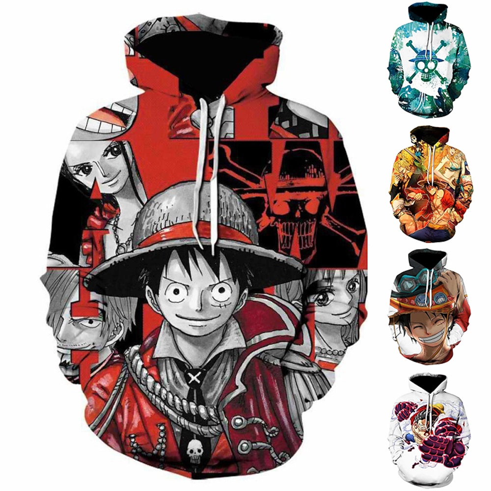 One Piece Affe D. Ruffy Roronoa Zoro Kapuzenshirt Anime Zeichentrick Anime 3D 3D Harajuku Grafik Für Paar Herren Damen Erwachsene Zurück zur Schule 3D-Druck Lightinthebox