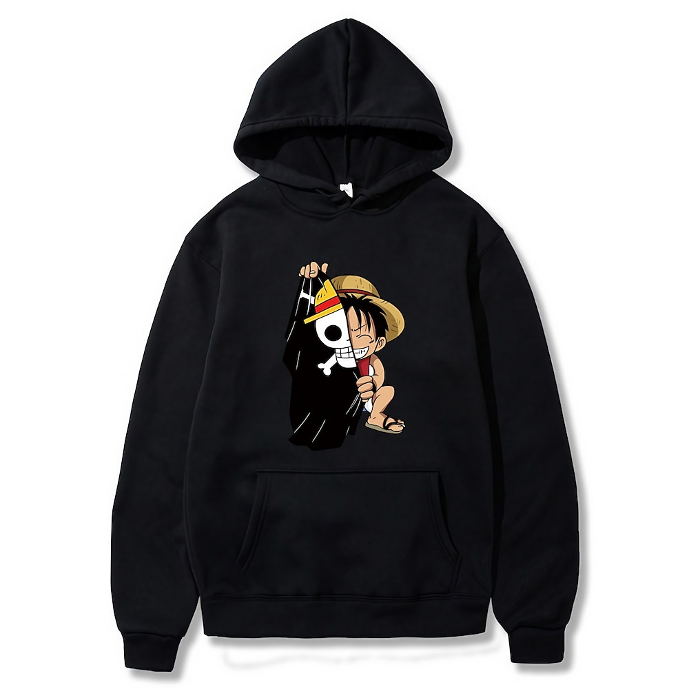 One Piece Affe D. Ruffy Kapuzenshirt Anime Zeichentrick Anime Vordertasche Grafik Für Paar Herren Damen Erwachsene Halloween Karneval Heißprägen Strasse Täglich Lightinthebox