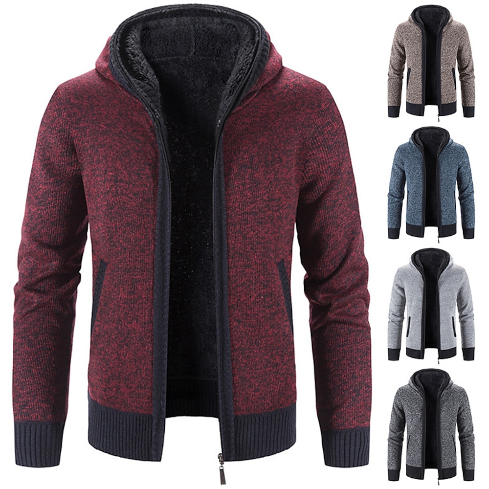 Herren Strickjacke Pullover Jacke Stricken Farbblock Mit Kapuze Cool Casual Bekleidung Winter 8865 dunkelgrau 8865 hellgrau S M L Lightinthebox