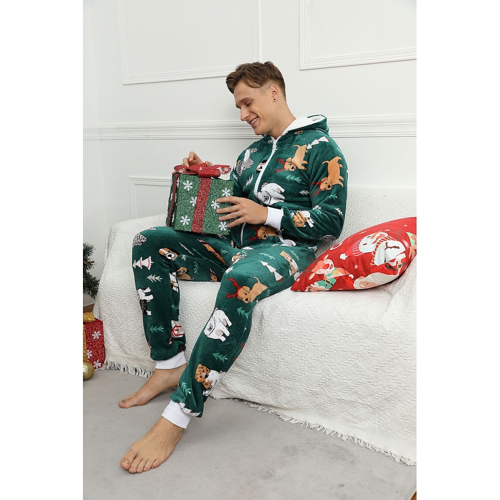 Santa Anzug Weihnachtsmann Weihnachtspyjamas Pyjamas-Einteiler Herren Weihnachten Silvester Heiligabend Weihnachten Erwachsene Freizeitkleidung Einteiler Lightinthebox