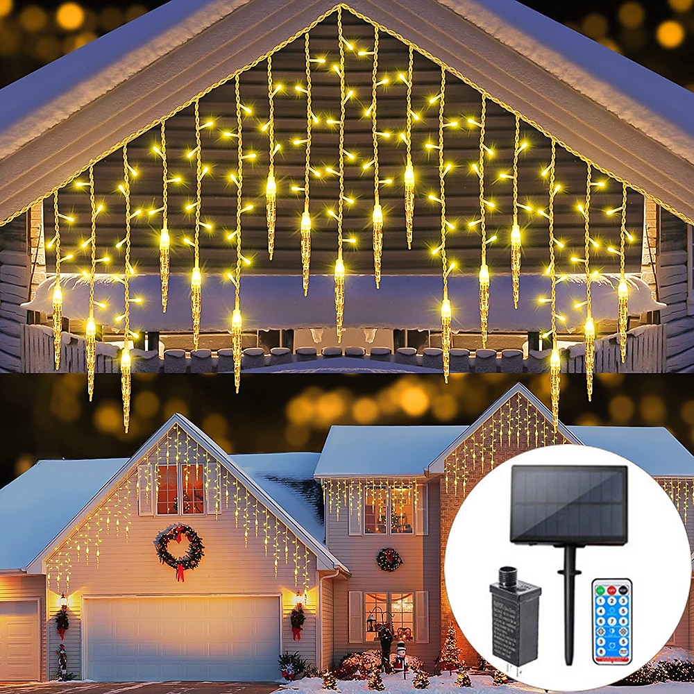 Weihnachts-Eiszapfen-Lichterketten Outdoor Solar und Plug-in 8 Modi 5m 216led 3,5m 96led Fernbedienung 24V Plug-in Lichterketten LED-Vorhang-Fee-Lichterkette für Gartenparty-Timing-Dimmung Lightinthebox