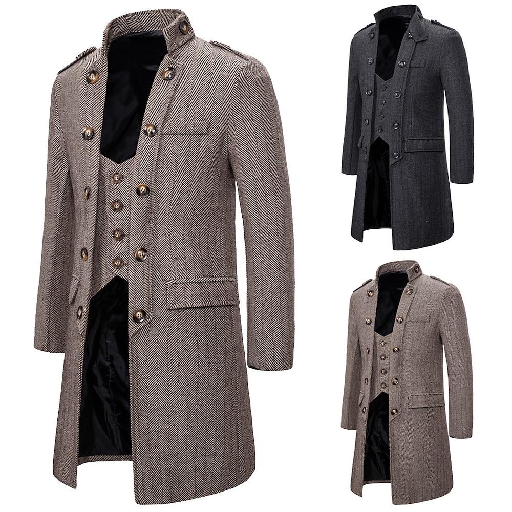 Herren Wintermantel Peacoat Mantel Geschäft Casual Winter Baumwollmischung warm halten Oberbekleidung Bekleidung Stilvoll Klassisch Zeitlos nicht druckbar Feste Farbe Tasche Ständer Doppelreihiger Lightinthebox