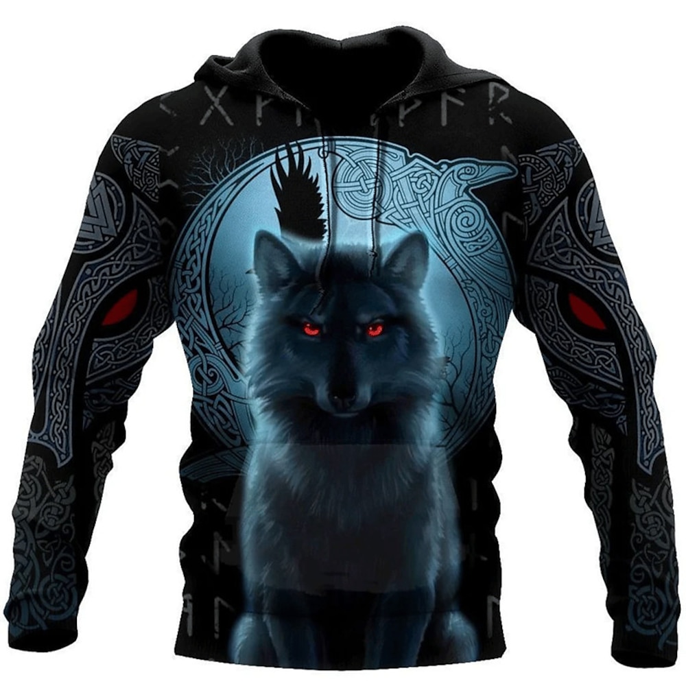 Herren Tier Wolf Hoodie Sweatshirt Kapuze Hoodies Pullover Hoodie Sweatshirt Kapuze Langarm Sweatshirt mit Kapuze Mit Kapuze Strassenmode 3D-Druck Täglich Sport Blau Bedruckt Frühling Herbst Lightinthebox