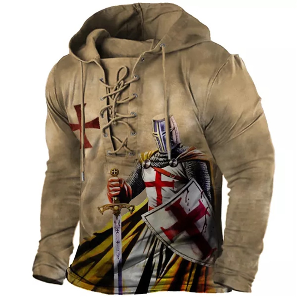 Herren Tempelritter Grafik-Drucke Hoodie Sweatshirt Kapuze Hoodies Pullover Hoodie Sweatshirt Kapuze Langarm Sweatshirt mit Kapuze Mit Kapuze Designer 3D-Druck Sport Natur Täglich Sport Armeegrün Lightinthebox