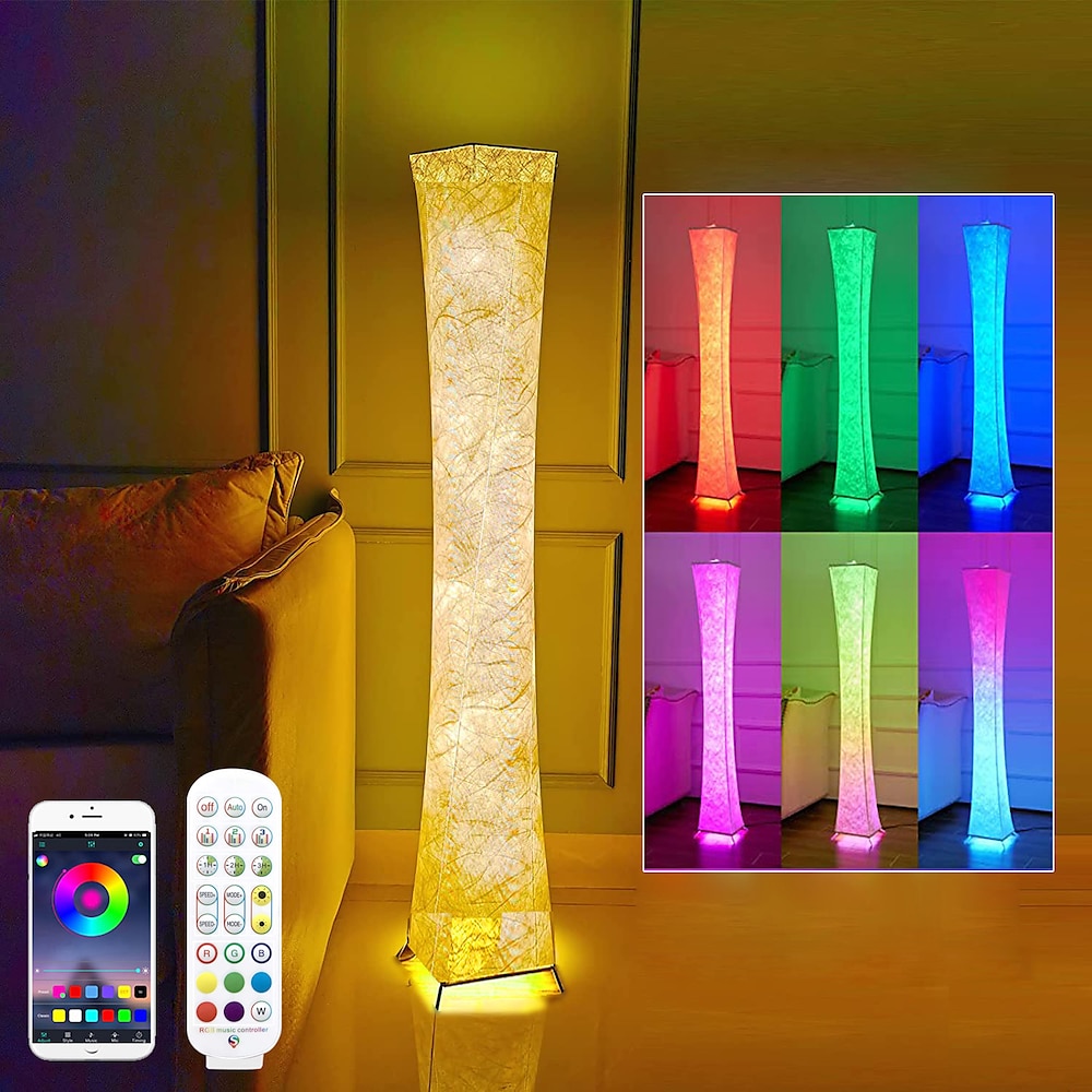 Intelligente Stehlampe, 61 RGB-Hochlampe, dimmbare und rgbw-farbwechselnde LED-Smart-Glühbirnen und weißer Stoffschirm, mit Fernbedienung, Stehlampe für Wohnzimmer, Schlafzimmer und Spielzimmer Lightinthebox