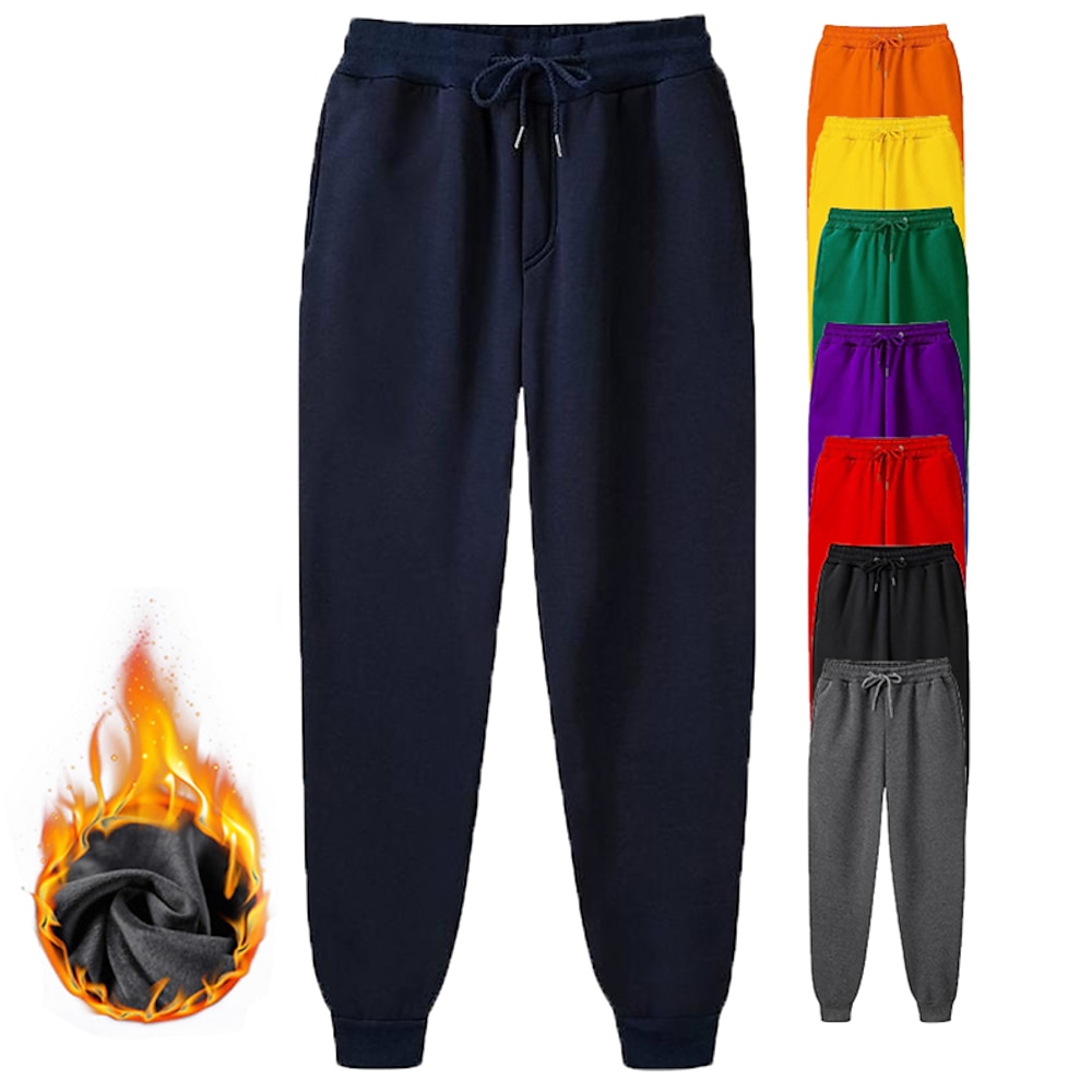 Herren Fleecehosen Jogginghose Trainingshose Jogginghose Jogger Winterhose Hose Hosen Seitentaschen Elastische Taille Vlies Feste Farbe Komfort Warm Täglich Brautkleider schlicht Marineblau Aprikose Lightinthebox