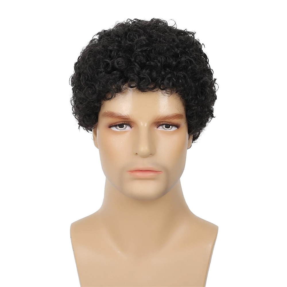 Herren kurze braune Afro-Lockenperücke für männliche Kerl-Rocker-Perücke Kalifornien-Halloween-Cosplay-Kostüm volle Perücken Lightinthebox