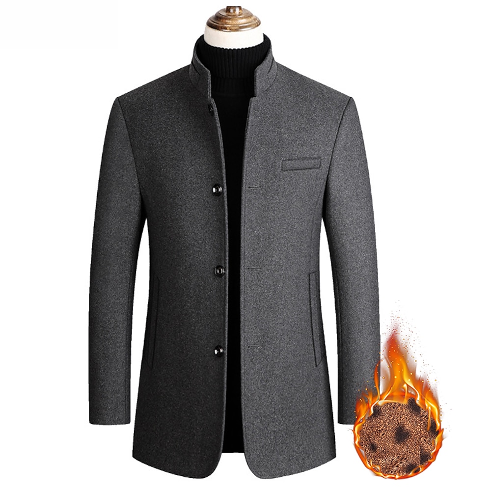 Herren Wintermantel Wollmantel Mantel Blazer Kurzermantel B¨¹ro Arbeit Herbst Winter Wolle Windundurchlässig Warm Oberbekleidung Bekleidung Basic Schick Modern Einfarbig Ständer Lightinthebox