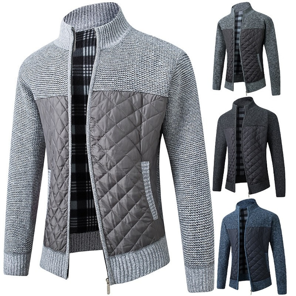 Herren Strickjacke Zip Pullover Reißverschluss Pullover Jacke Fleece Pullover Stricken Zip Farbblock Ständer Stilvoll Moderne zeitgenössische Casual Festtage Bekleidung Herbst Winter Schwarz Lightinthebox