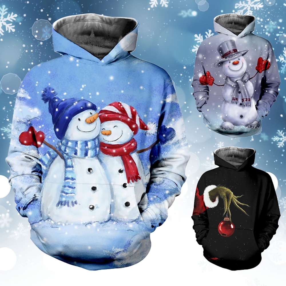 Kinder Jungen hässlich Weihnachten Hoodie Pullover Schneemann Langarm Tasche Kinder Top Weihnachtsgeschenke Hoodie bezaubernd schwarz blau grau Winter 7-13 Jahre Lightinthebox