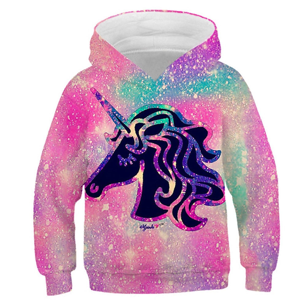 Mädchen 3D Tier Einhorn Kapuzenshirt Langarm 3D-Druck Frühling Herbst Winter Modisch Strassenmode bezaubernd kinderkleidung 3-12 Jahre Outdoor Täglich Innen Regular Fit Lightinthebox