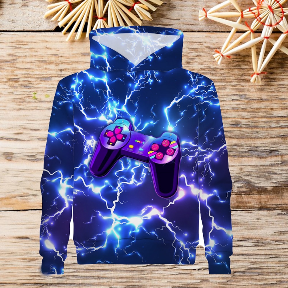 Kinder Jungen Spielkonsole Lightning Hoodie Langarm Grafik Lila Kinder Tops Herbst Active Regular Fit 4-12 Jahre Lightinthebox