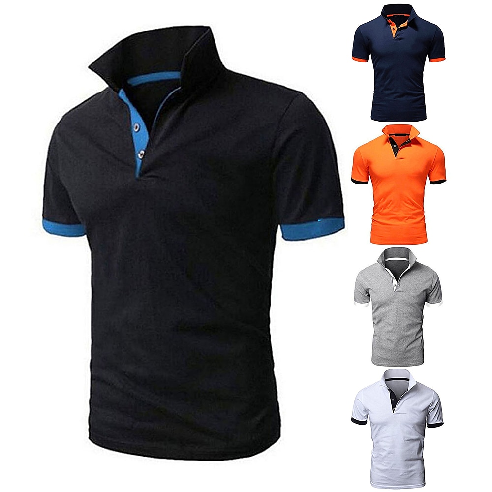 Herren Poloshirt Golfhemd Outdoor Casual Polo-Kragen Klassisch Kurzarm Basic Klassisch Feste Farbe Knopf vorne Button-Down Sommer Regular Fit Apfel Grün Meerblau Schwarz / Rot Schwarz Weiß Gelb Lightinthebox