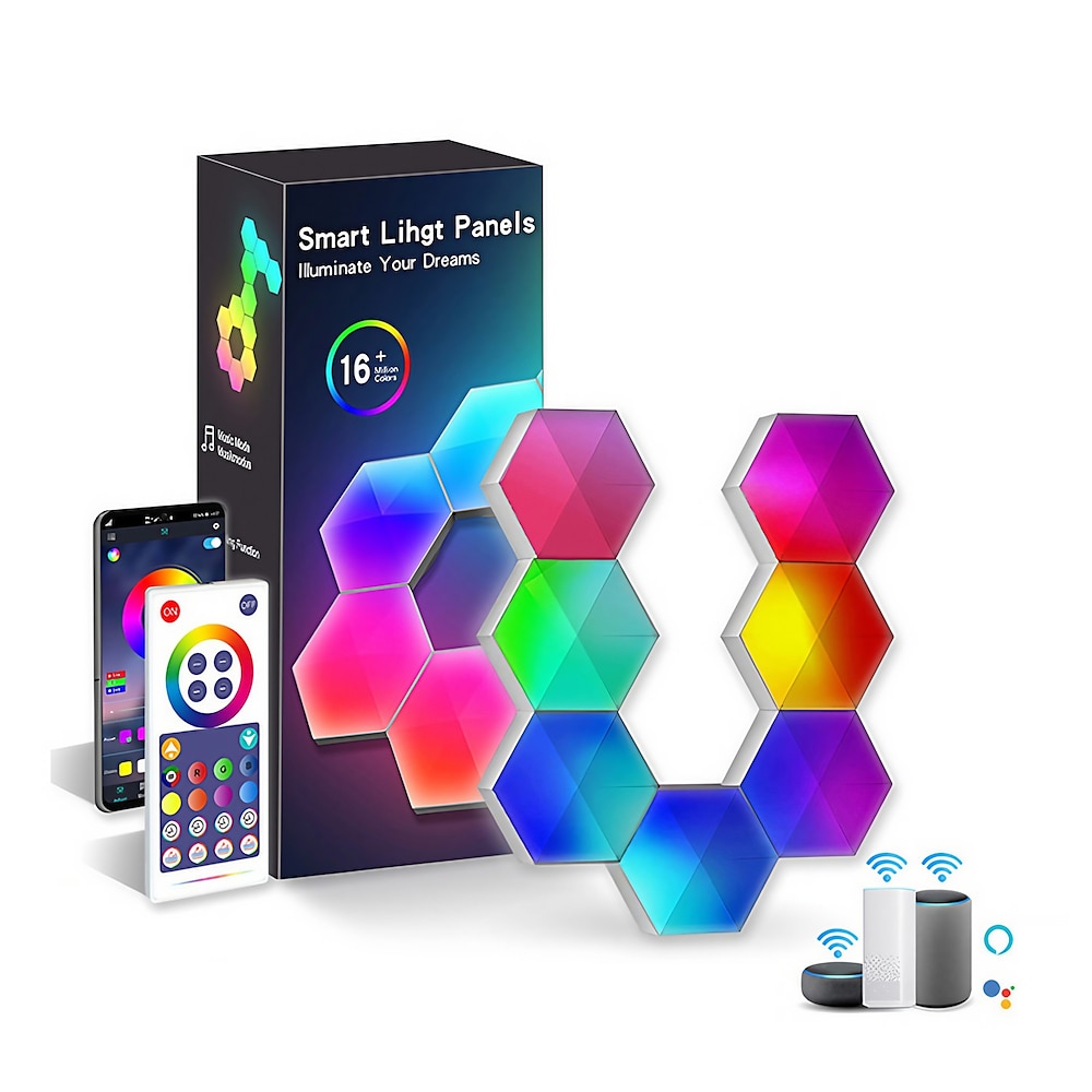 intelligentes dimmbares LED-Lichtpanel, 3/6/10er-Pack, sechseckige LED-Leuchten, WLAN, Bluetooth, Alexa, RGB, intelligente Wandlampe, Nachtlicht, Fernbedienung, App, Sprachmusiksteuerung, USB-Innendekoration Lightinthebox