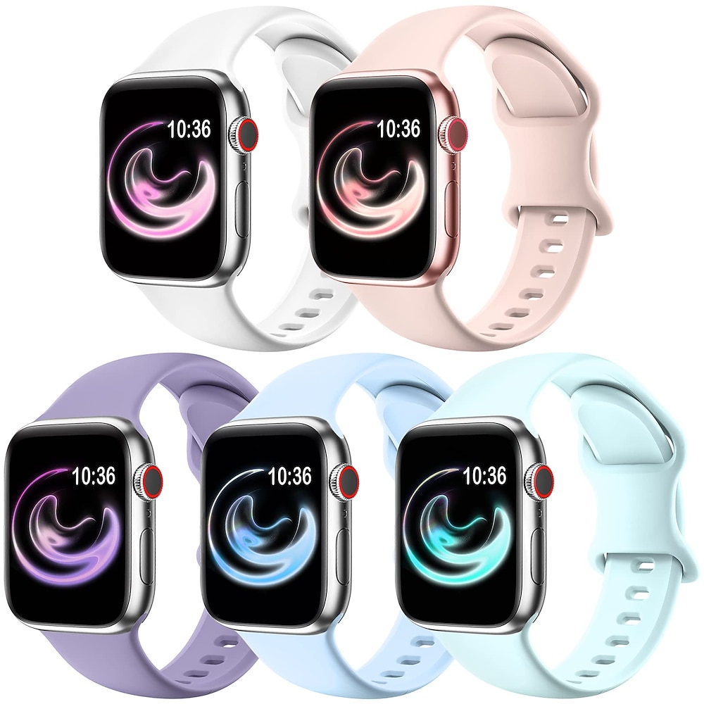 5er Pack Sportarmband Kompatibel mit Apple Watch Armband 38mm 40mm 41mm 42mm 44mm 45mm 49mm Herren Wasserdicht Verstellbar Weiches Silikon Ersatzarmband für iwatch Ultra 2 Series 9 8 7 SE 6 5 4 3 2 1 Lightinthebox