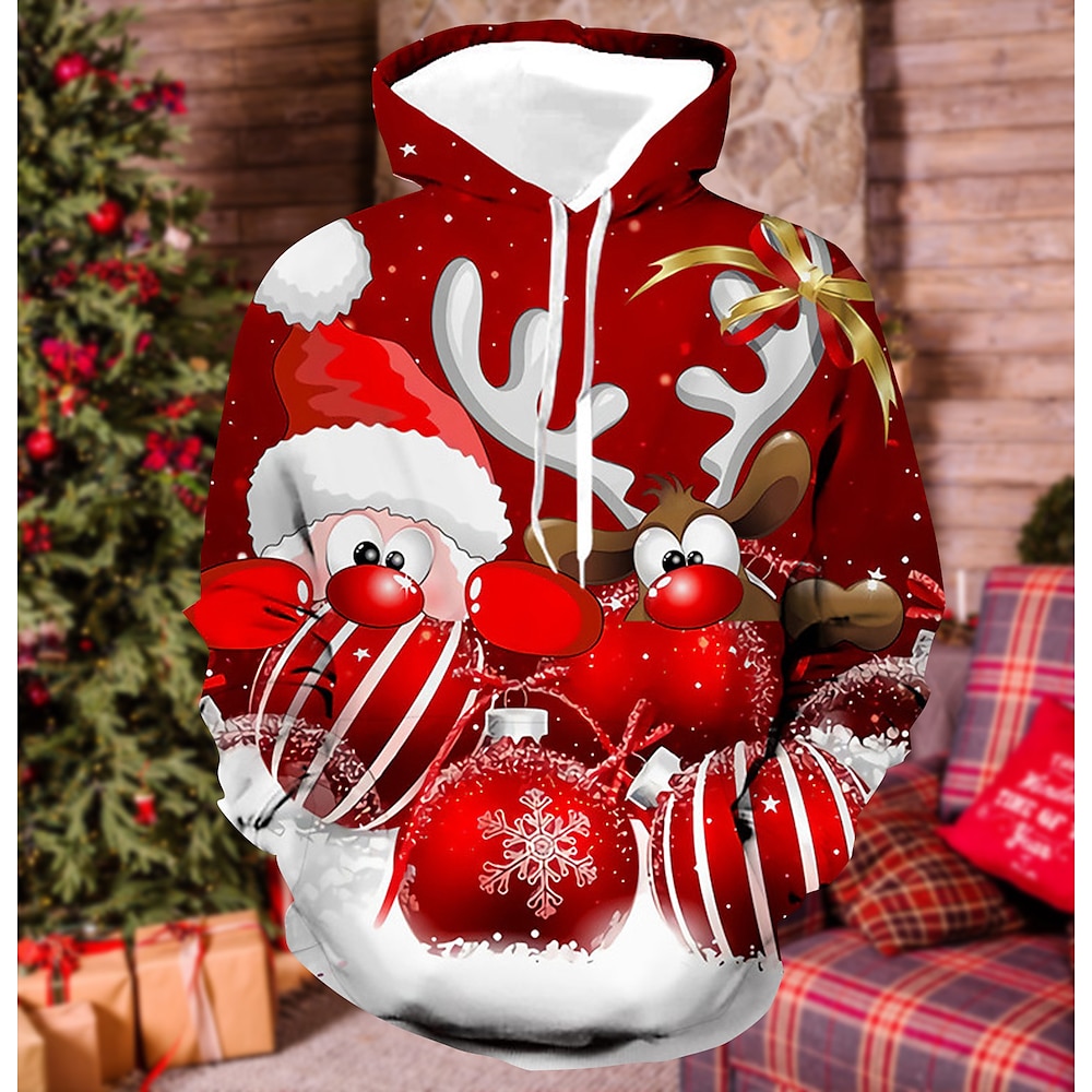 Weihnachten Herren Santa Claus 3D Hoodies Unisex Pullover Weinrot Custom Print Schwarz Weiß Rot Kapuzen Santa Claus Grafikdrucke Druck Alltag Sport 3D Druck Designer Casual Groß und Lang Lightinthebox