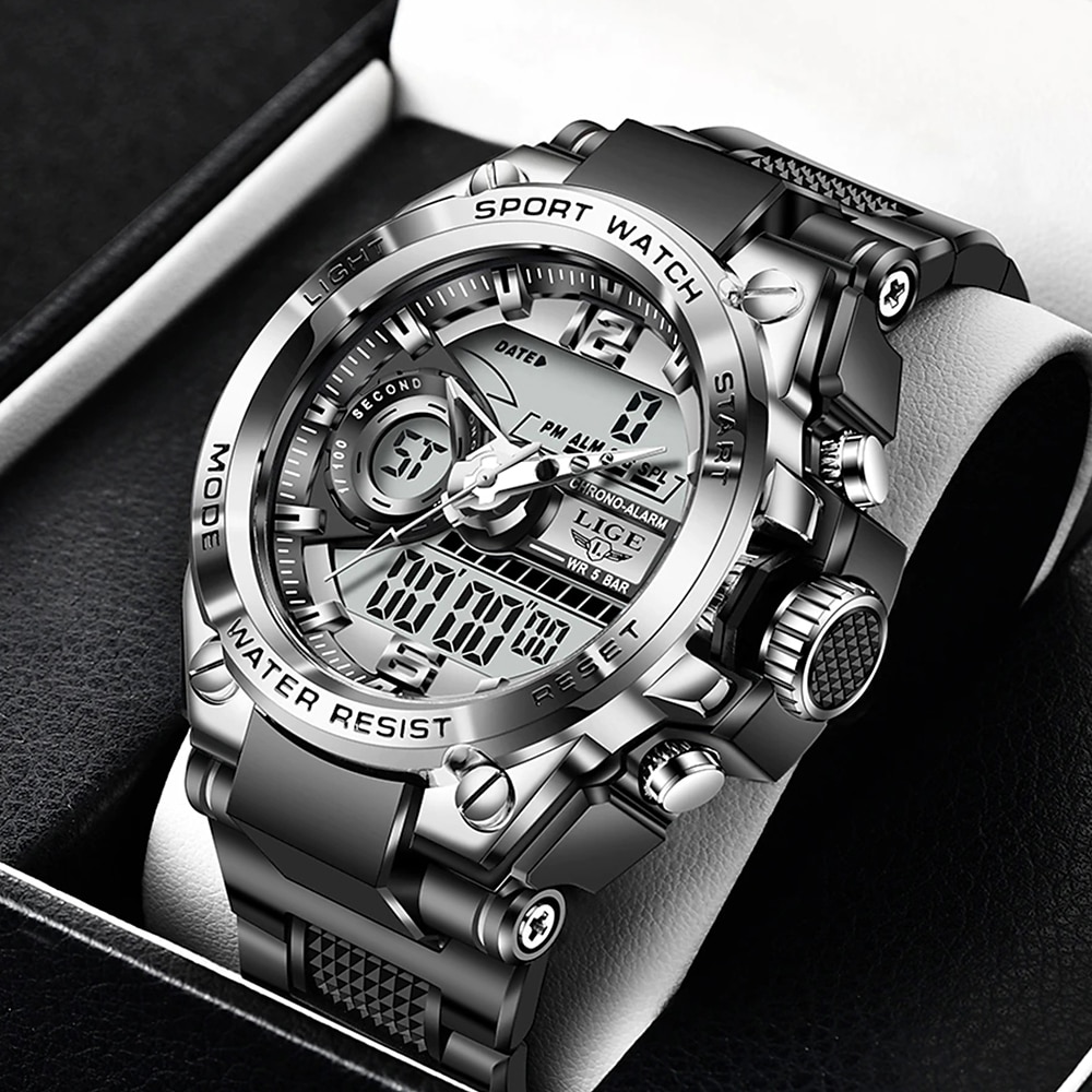 LIGE Herren Digitaluhr Chronograph Militär Sport Wasserdicht Dual - Anzeige Kalender Chronograph WASSERDICHT Silikonband Beobachten Lightinthebox