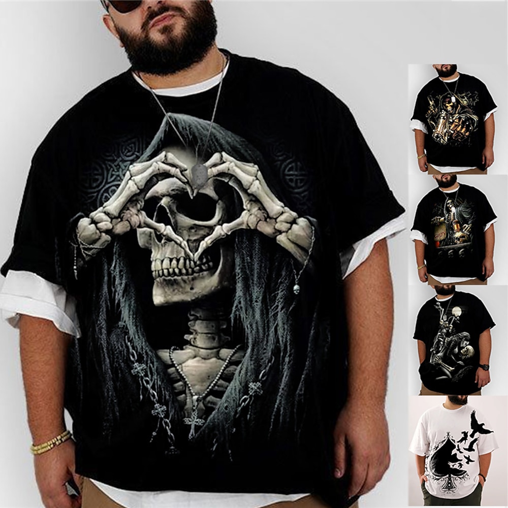 Herren Übergröße T Shirt Groß und hoch Totenkopf Motiv Rundhalsausschnitt Bedruckt Kurzarm Frühling Sommer Designer Basic Klassisch Komfortabel Strasse Casual Oberteile Lightinthebox