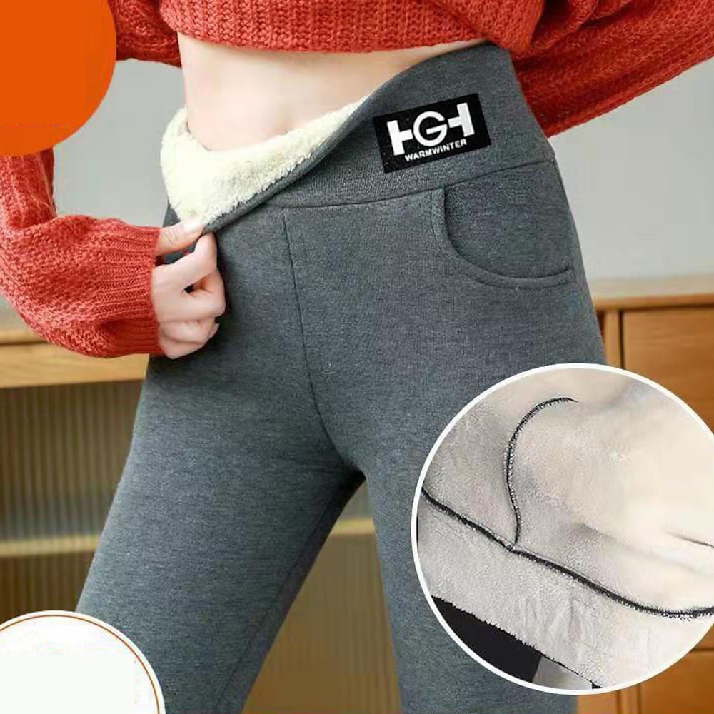 Damen Fleecehosen Leggins Hoher Taillenbund In voller Länge Dunkelgrau Winter Lightinthebox