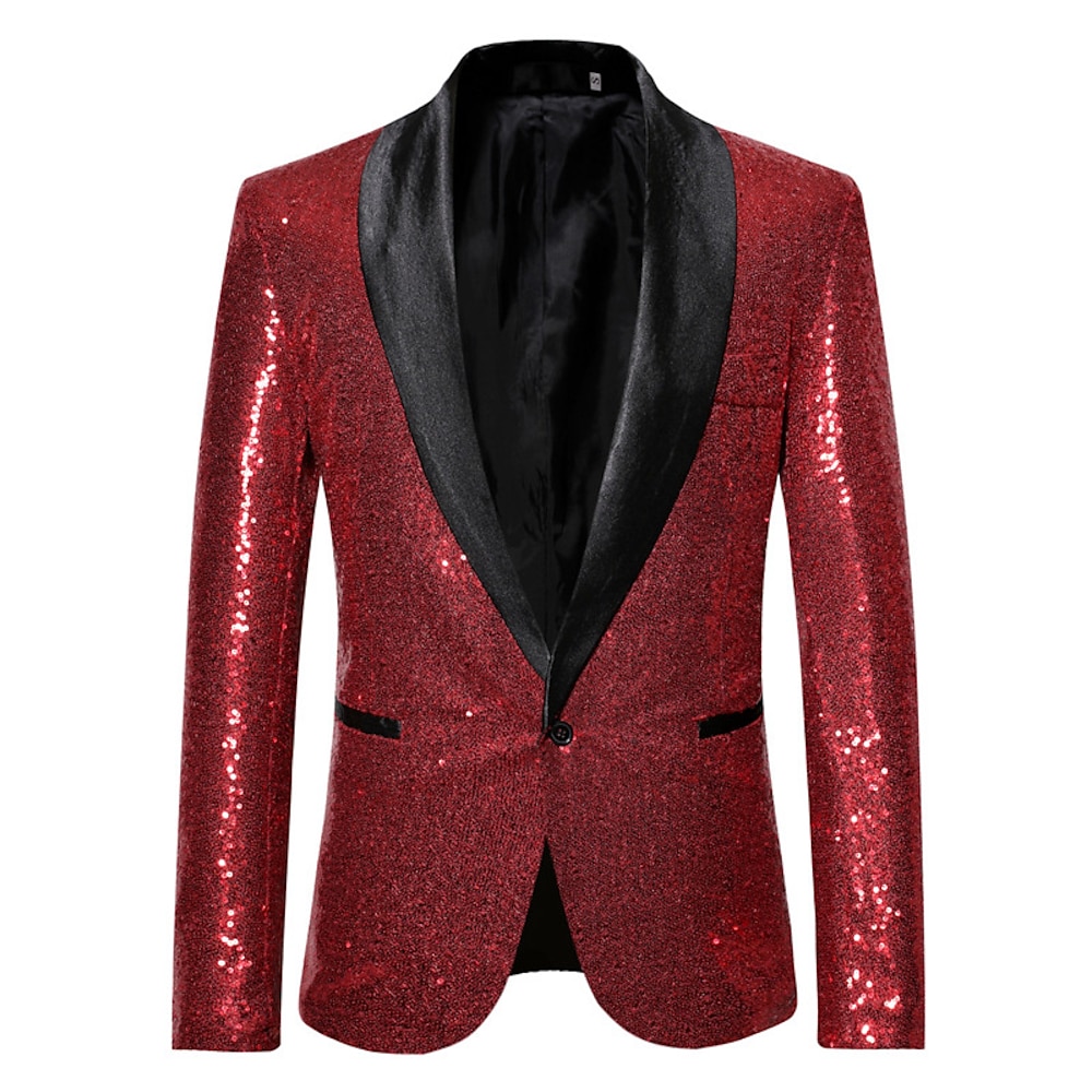 Herren Abendkleidung Blazer Sakko Neujahr Zeremonie Abendgesellschaft Modisch Strassenmode Herbst Winter Pailletten Einfarbig Pailletten Tasche Atmungsaktiv Komfortabel Einreiher - 1 Knopf Blazer Lightinthebox