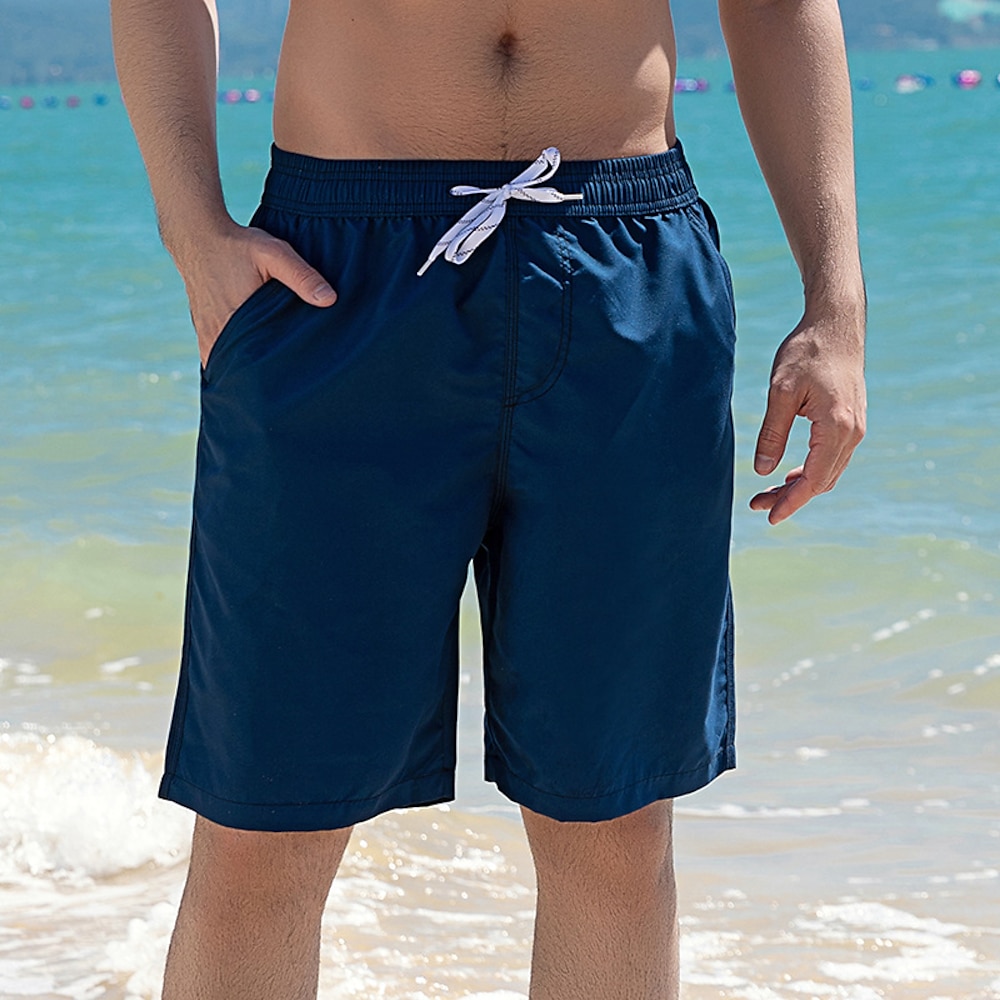 Herren Boardshorts Badeshorts Badehose Schwimmshorts Bademode Bermudas Kordelzug Elastische Taille Einfarbig Komfort Atmungsaktiv Knielänge Casual Täglich Strand Modisch Strassenmode Schwarz Lightinthebox