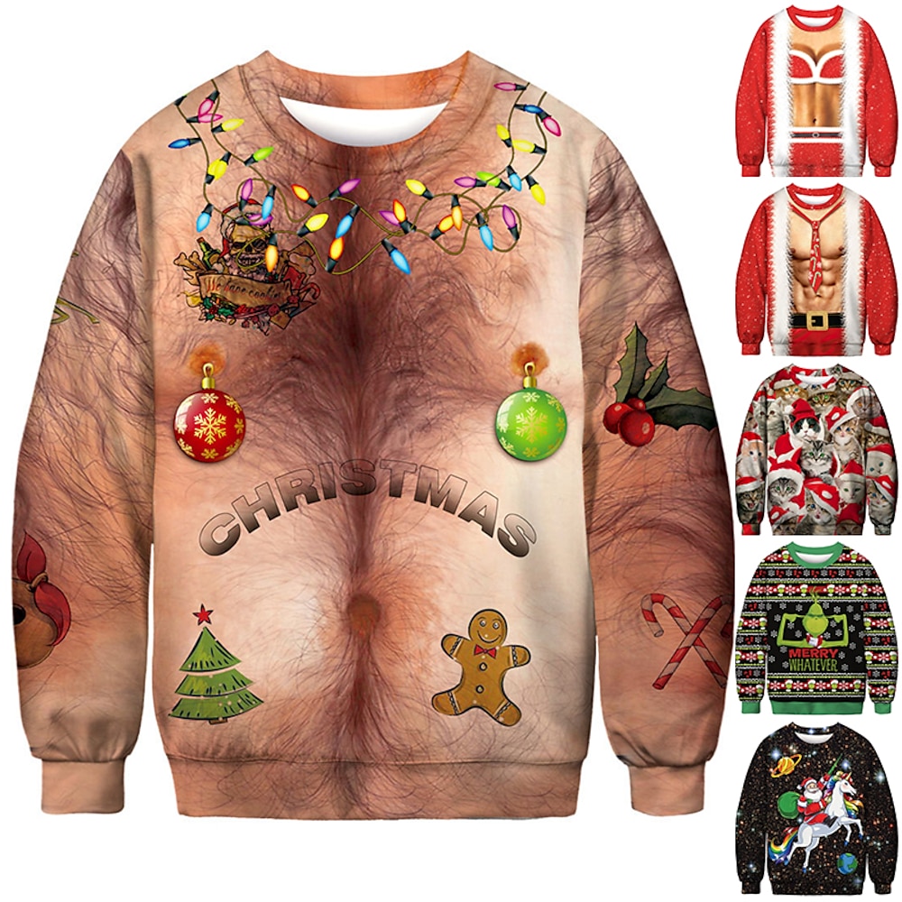 Weihnachten Weihnachtsmann Katze Hund Weihnachtsstrickjacke Pullover Komisch Für Paar Herren Damen Erwachsene Weihnachten Karneval Silvester 3D-Druck Party Casual Lightinthebox