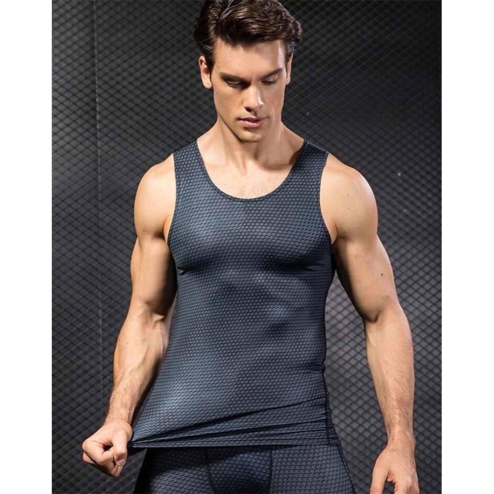 Herren Tank Top Sport Fitnesshemd Kompressions-Tank-Top Grundschicht Sportlich Spandex Atmungsaktiv Schnelltrocknend Weich Fitness Laufen Joggen Sportbekleidung Sportkleidung Einfarbig Schwarz Wei Lightinthebox