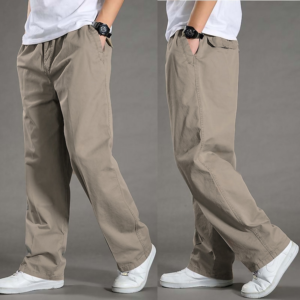 Herren Cargohose Cargohosen Cargohose Hose Hosen Elastische Taille Gerade geschnitten Glatt Draussen Sport In voller Länge Casual Täglich Stilvoll Klassicher Stil Armeegrün Schwarz Lightinthebox